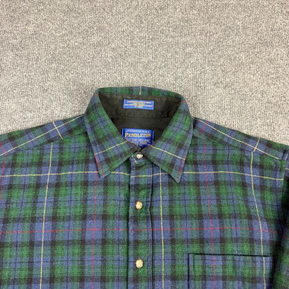 90s early 2000s Pendleton green plaid wool casual button-down shirt men’s M - Picture 13 of 14